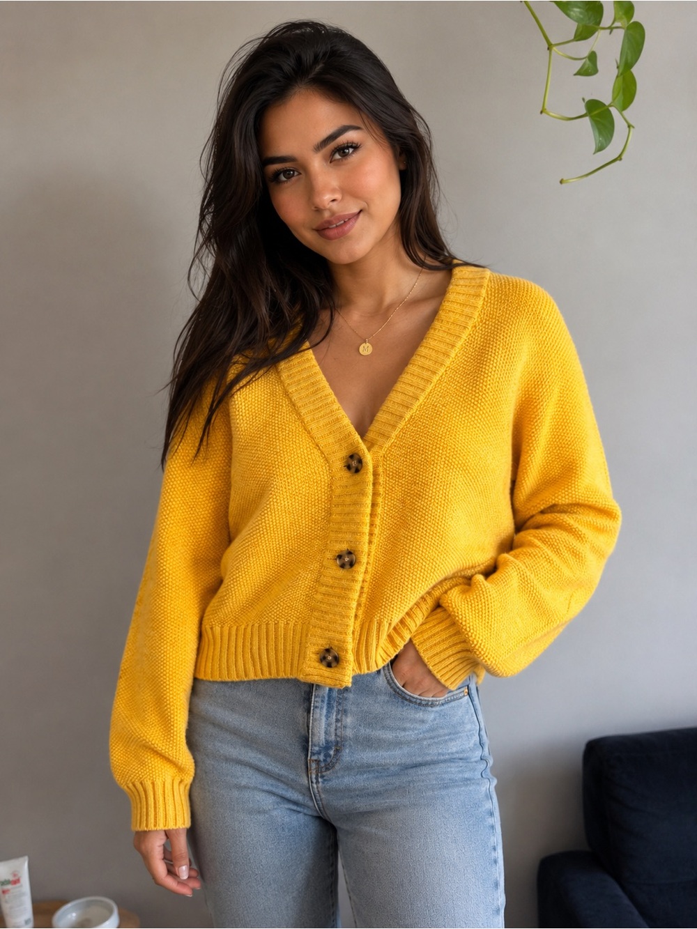 GAP Mustard Yellow Chunky Knit Button Cardigan – Size Small